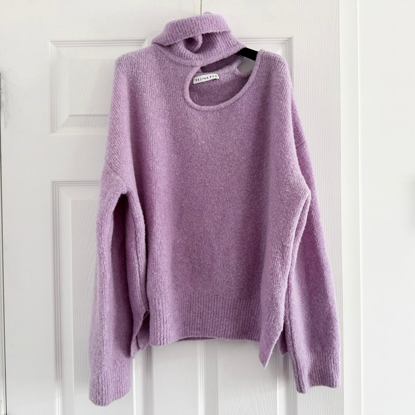 Rejina Pyo "Miki" Cutout Neckline Turtleneck in Purple, size XS