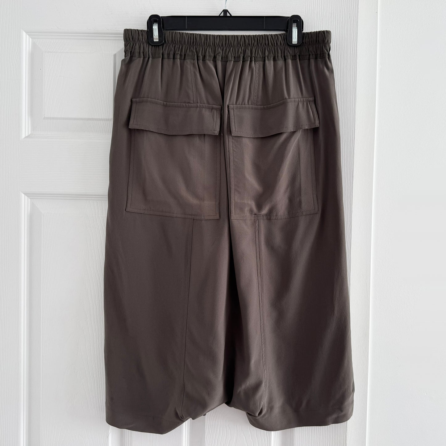 Rick Owens Drop Crotch Silk Bermuda Shorts in Taupe, size 6