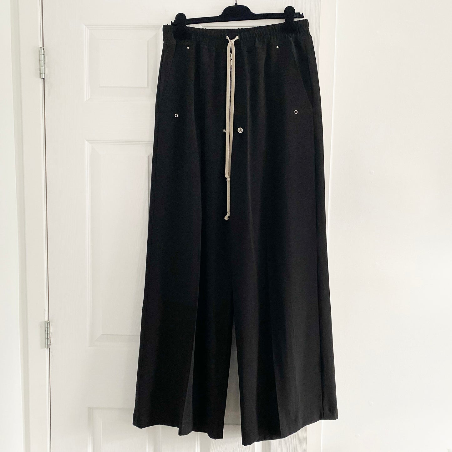 Rick Owens "Porterville" Wide Leg Crepe Pants in Black, size 8US