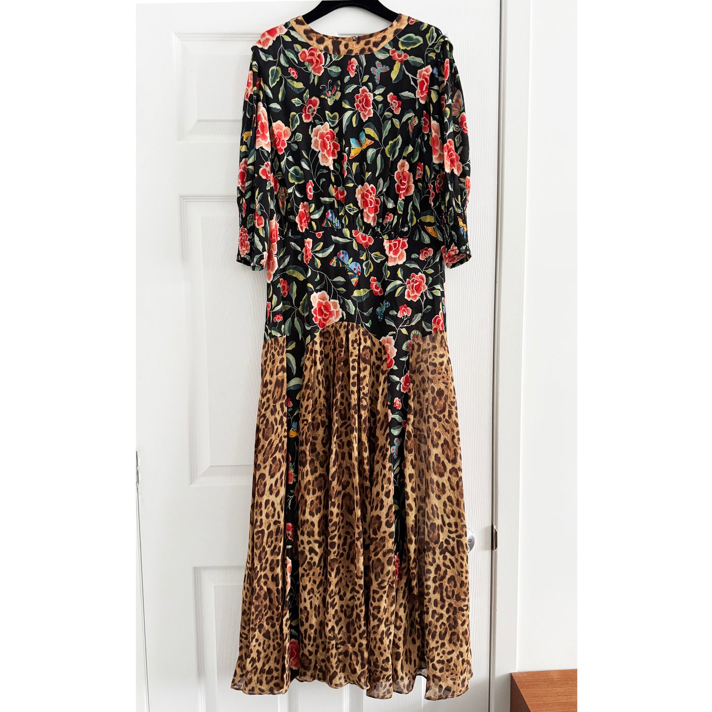 RIXO "Meg" Printed Crepe Dress in Floral/Leopard, size Small