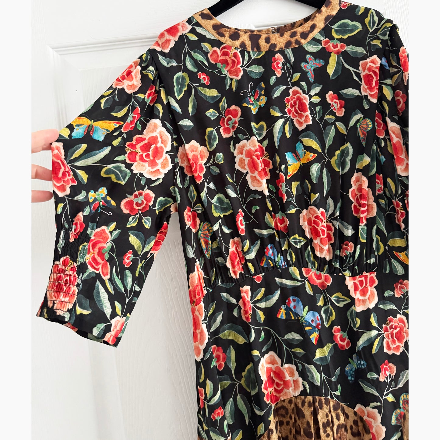 RIXO "Meg" Printed Crepe Dress in Floral/Leopard, size Small