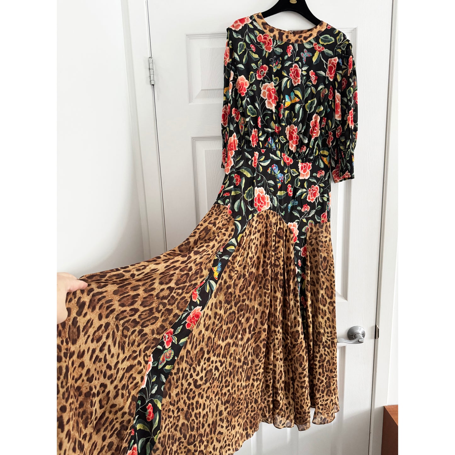 RIXO "Meg" Printed Crepe Dress in Floral/Leopard, size Small