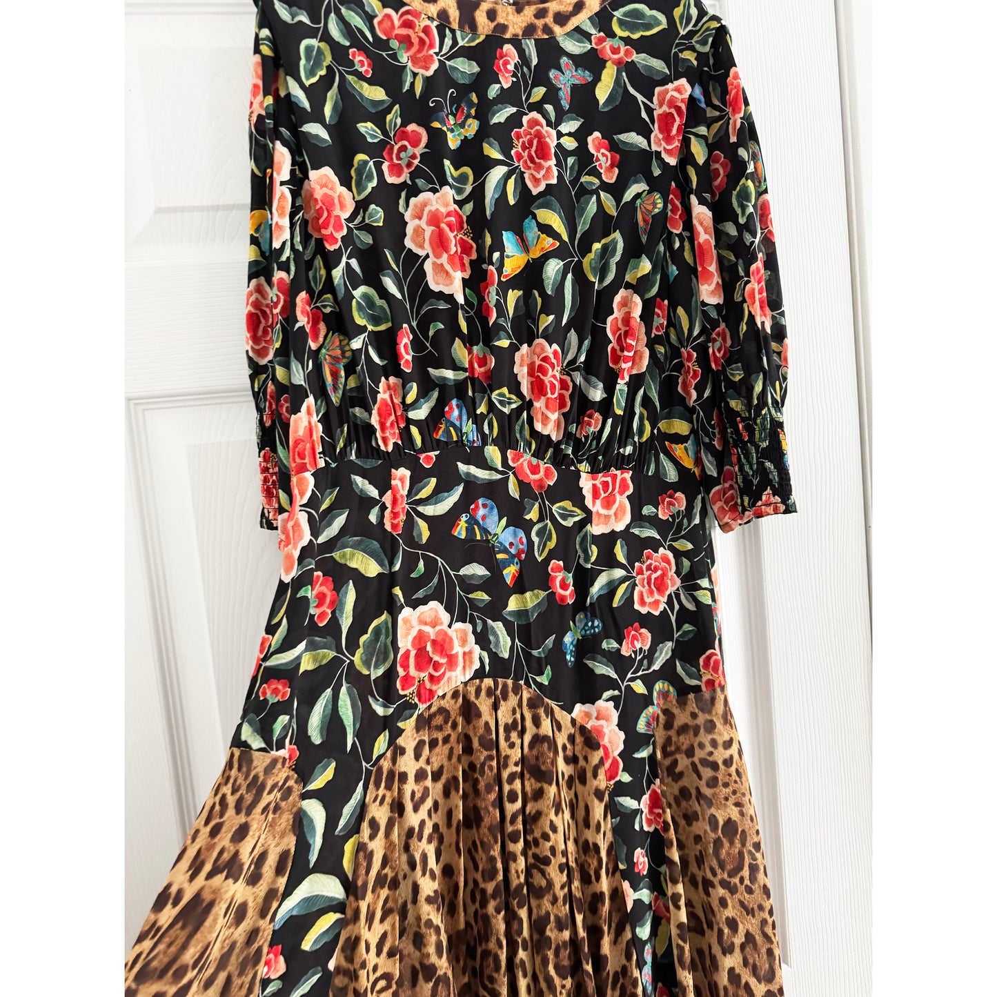 RIXO "Meg" Printed Crepe Dress in Floral/Leopard, size Small