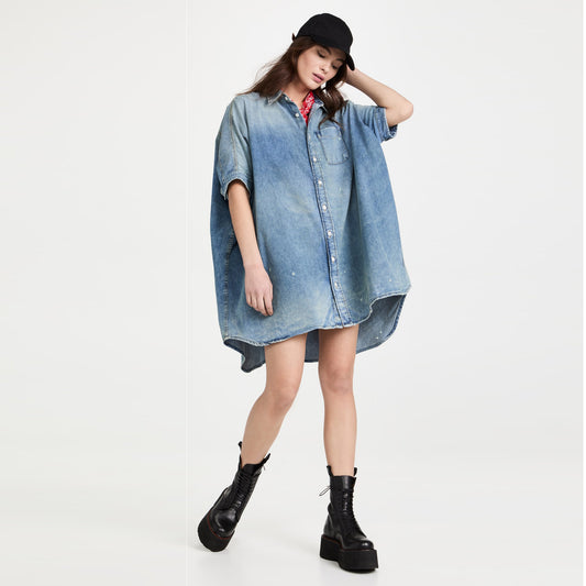 R13 Oversize Boxy Denim Dress, size XS