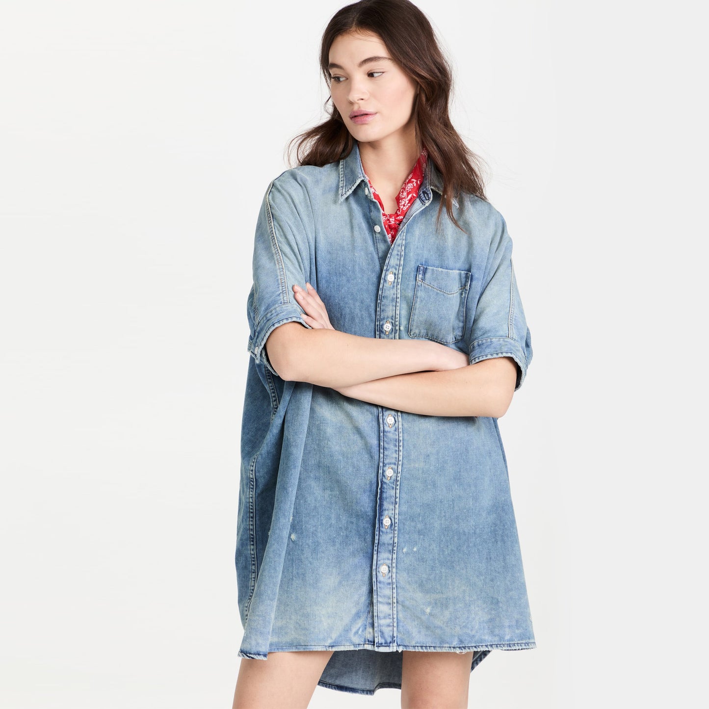 R13 Oversize Boxy Denim Dress, size XS