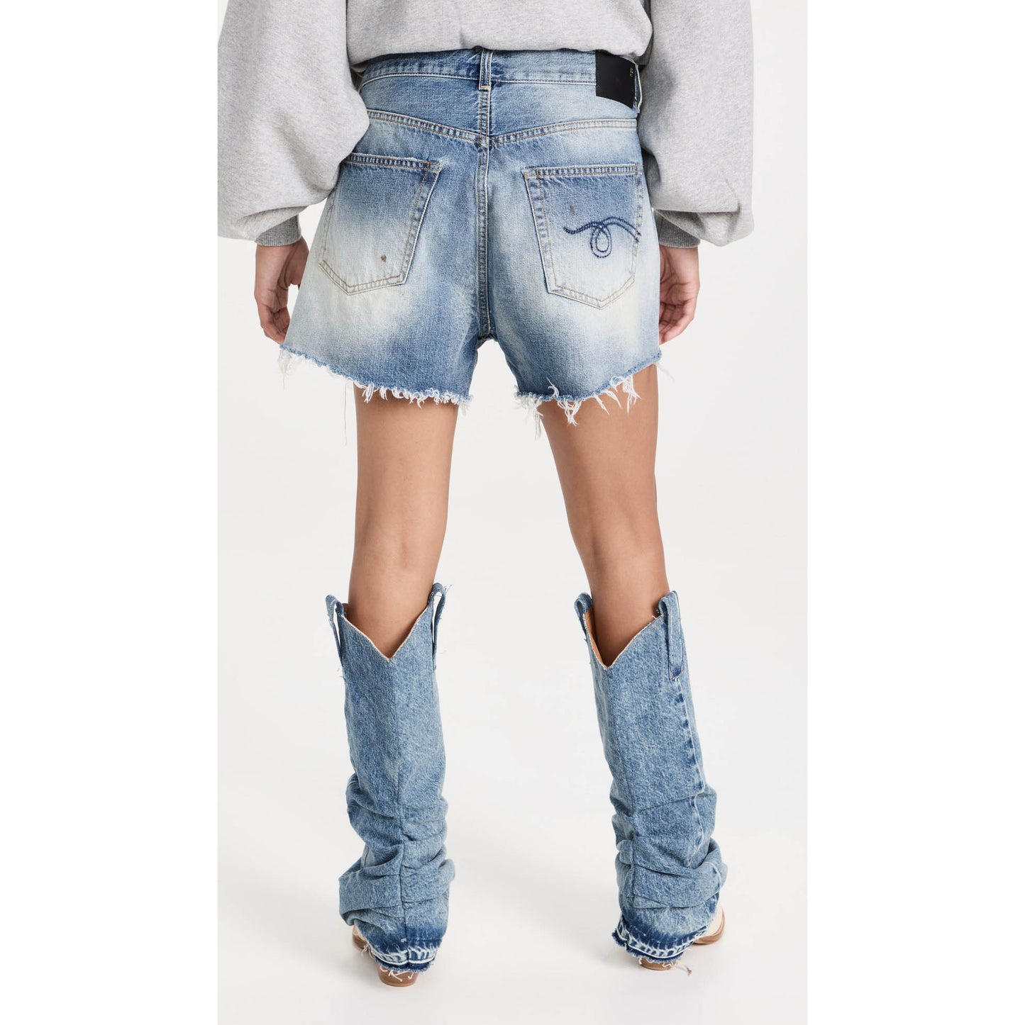 R13 Crossover Asymmetric Distressed Jean Shorts in "Turner Blue", size 29