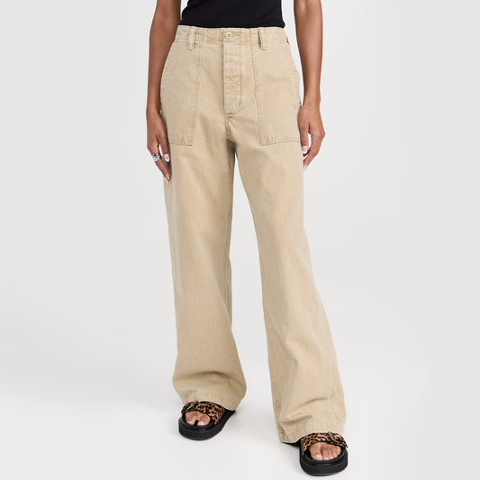R13 Wide Leg Utility Pants in Beige, size 26