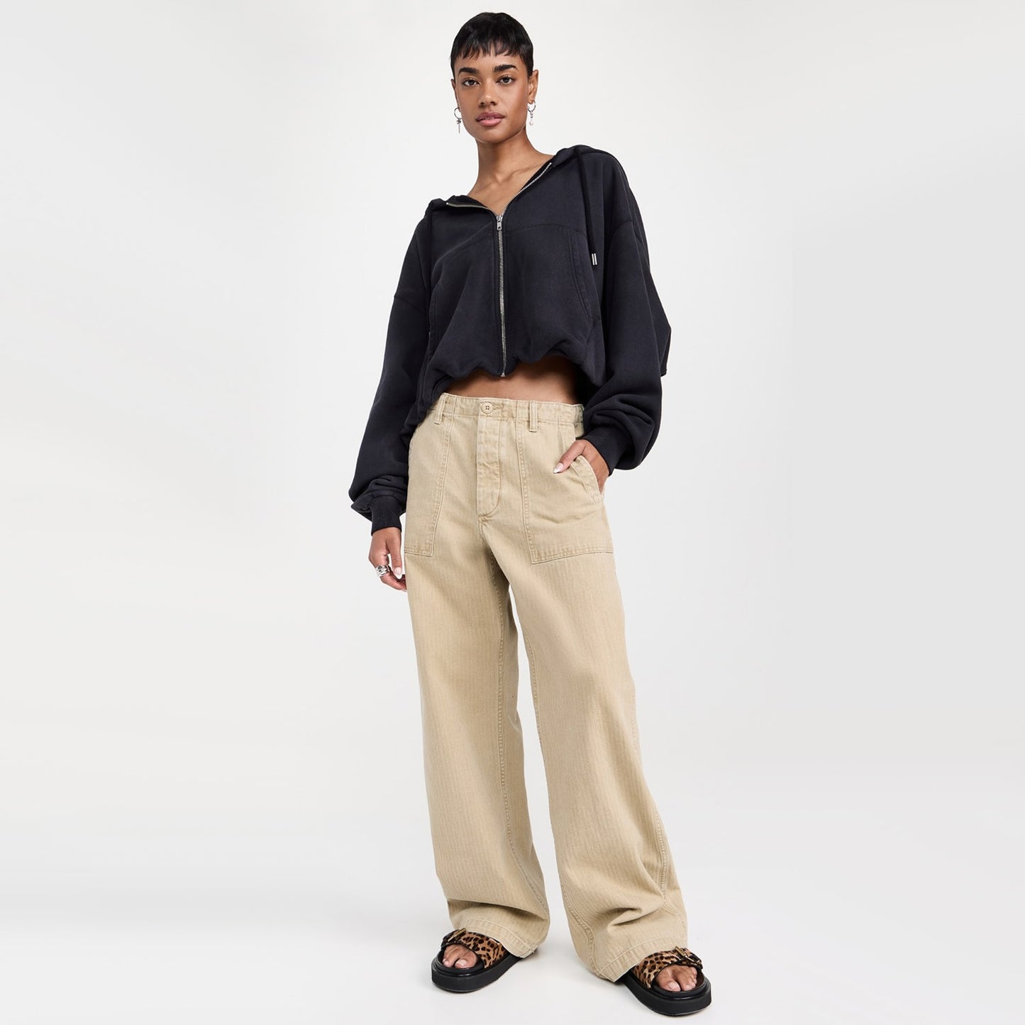 R13 Wide Leg Utility Pants in Beige, size 26
