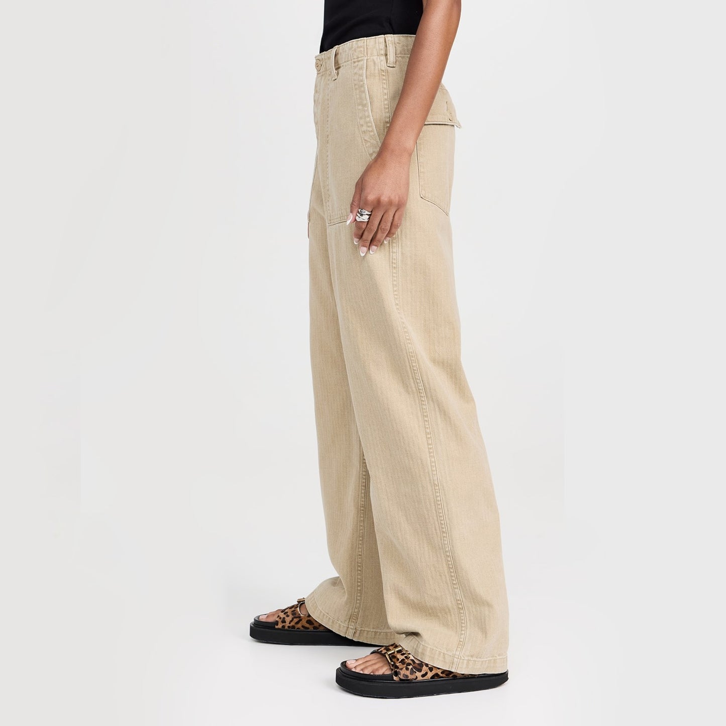 R13 Wide Leg Utility Pants in Beige, size 26