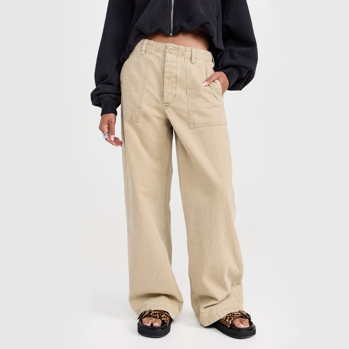 R13 Wide Leg Utility Pants in Beige, size 26