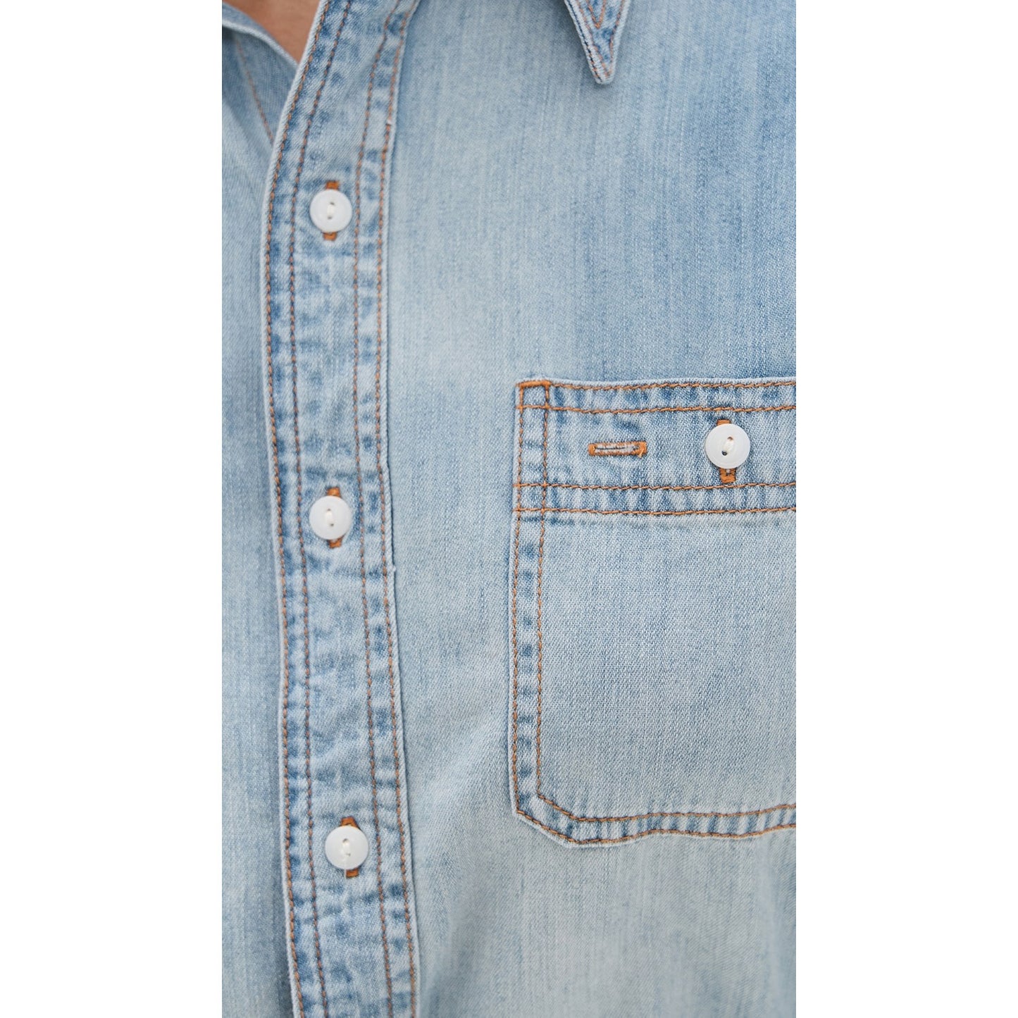 R13 Wrap Around Denim Work Shirt in "River Blue", size XS