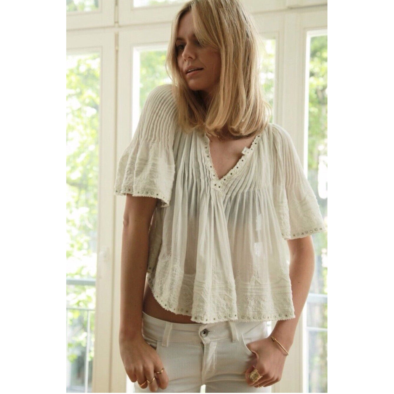 Isabel Marant "Alexia" Embroidered Top in White, size 38 (size small)