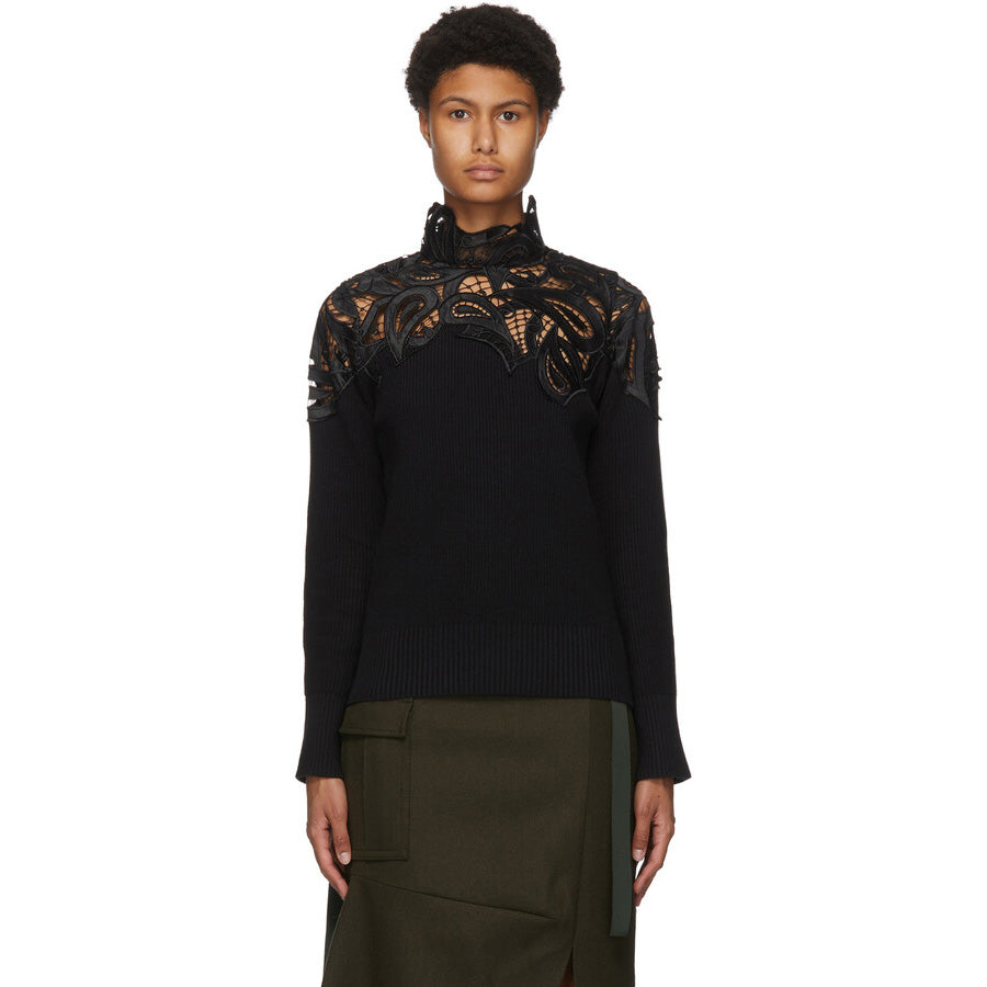 Sacai Paisley Lace Turtleneck Sweater in Black, size "1" (fits S-M)