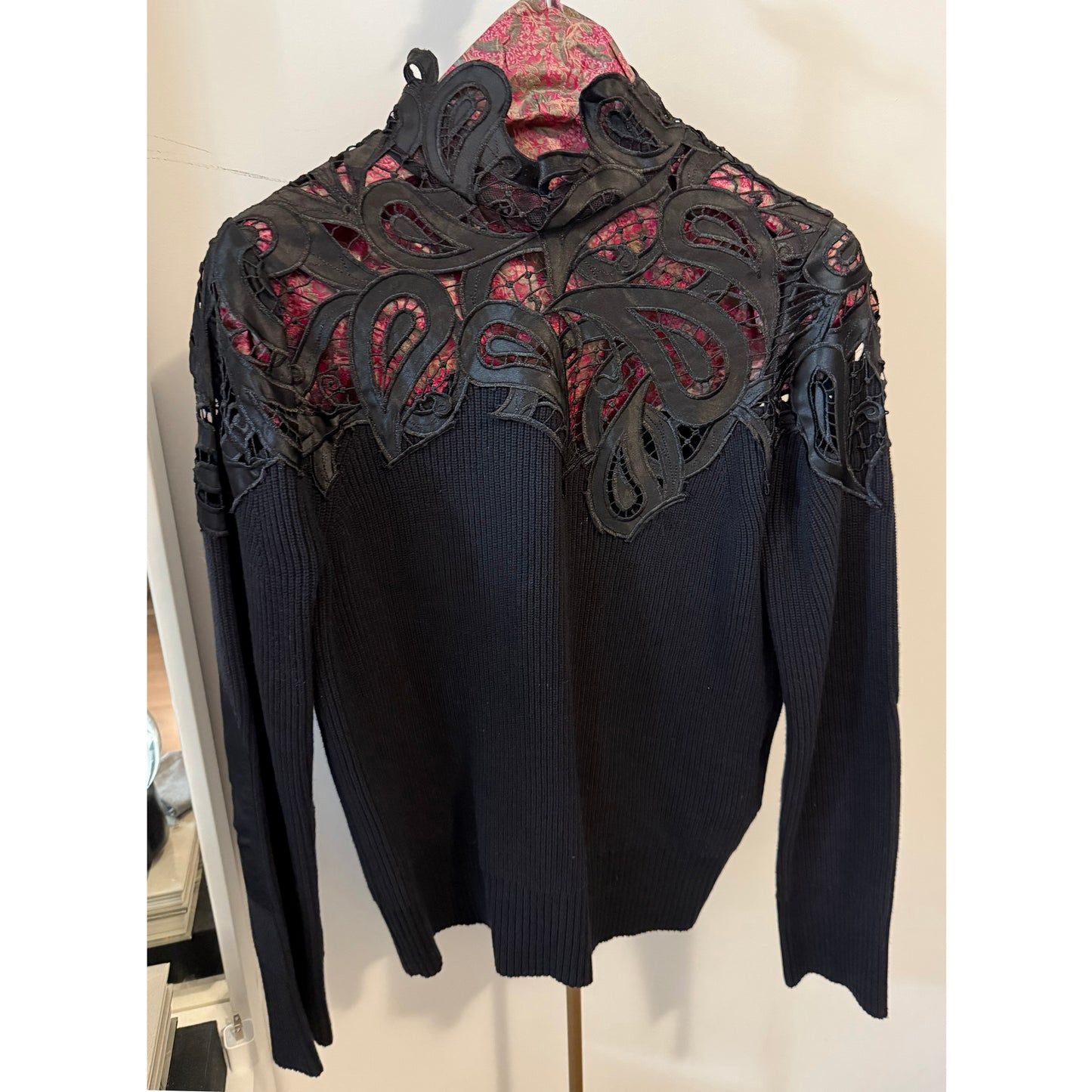 Sacai Paisley Lace Turtleneck Sweater in Black, size "1" (fits S-M)