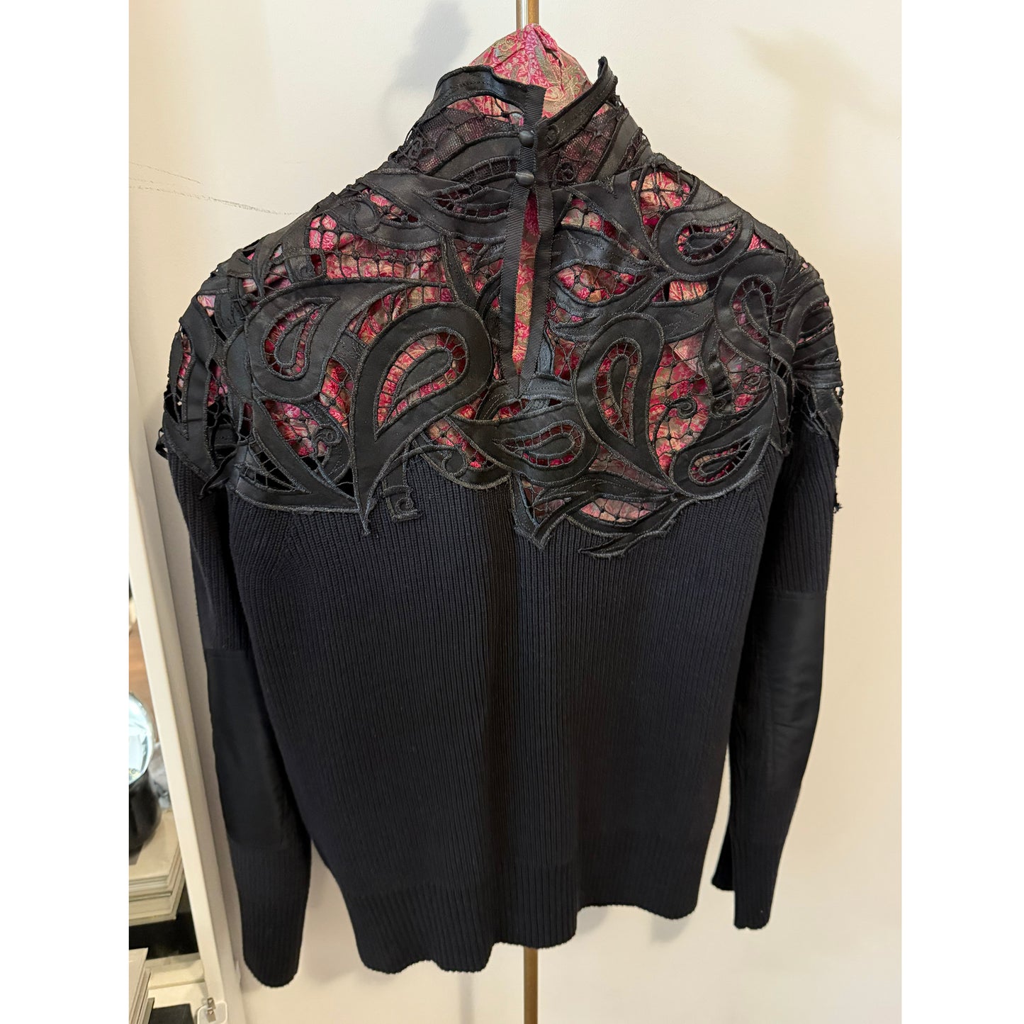 Sacai Paisley Lace Turtleneck Sweater in Black, size "1" (fits S-M)