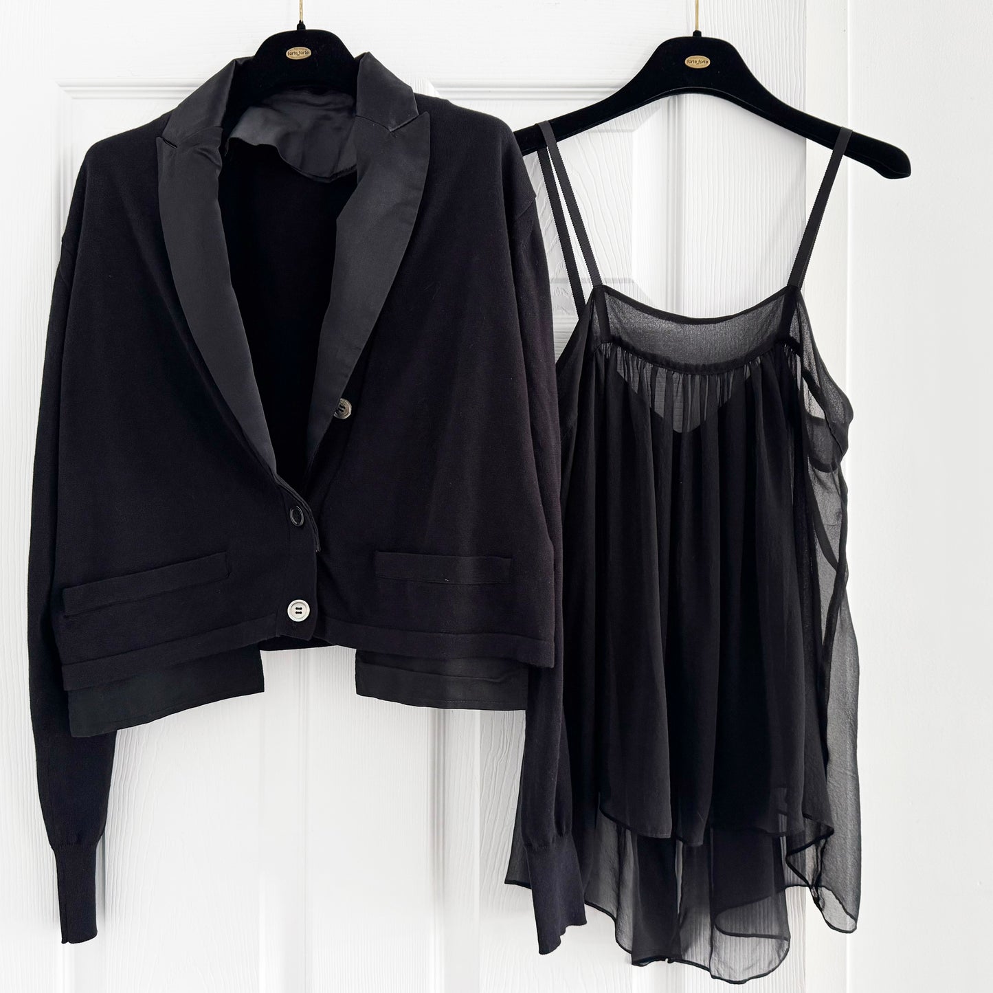 Sacai Cropped Tuxedo Cardigan in Black, fits size XS/S