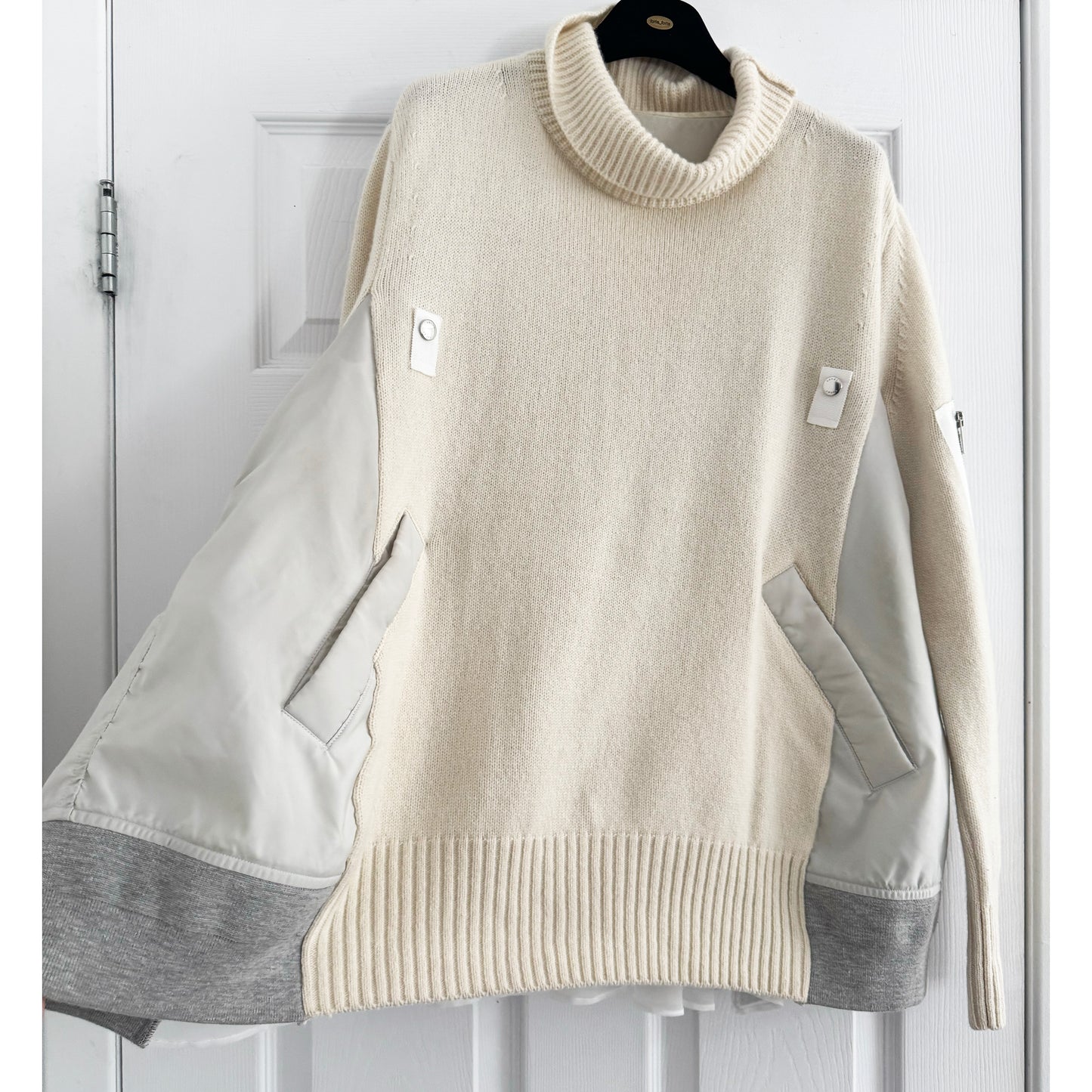 Sacai Combo Knit with Pleated Back in Ivory/Grey, size "4" (fits M/L)