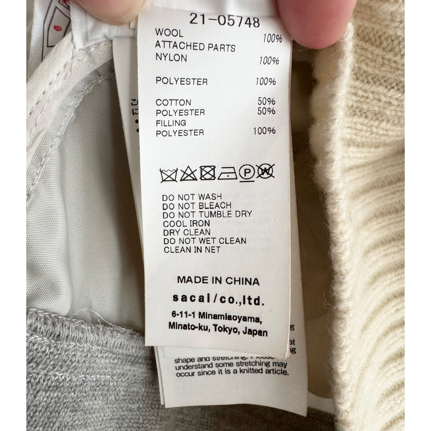 Sacai Combo Knit with Pleated Back in Ivory/Grey, size "4" (fits M/L)