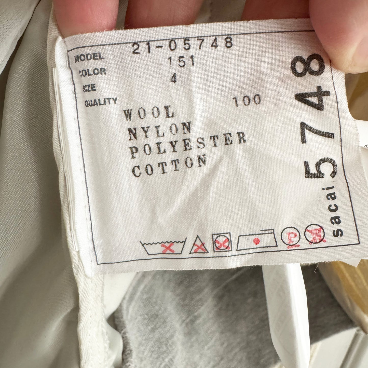 Sacai Combo Knit with Pleated Back in Ivory/Grey, size "4" (fits M/L)