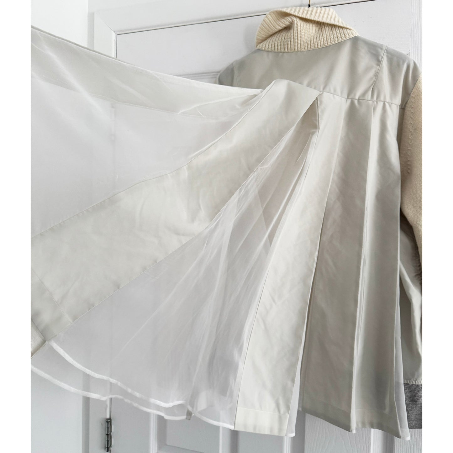 Sacai Combo Knit with Pleated Back in Ivory/Grey, size "4" (fits M/L)