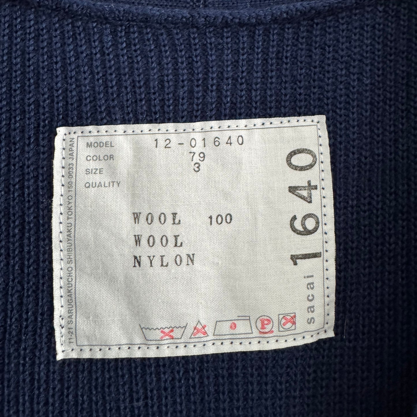Sacai Peplum Cardigan in Navy/Black, size "3" (Medium)