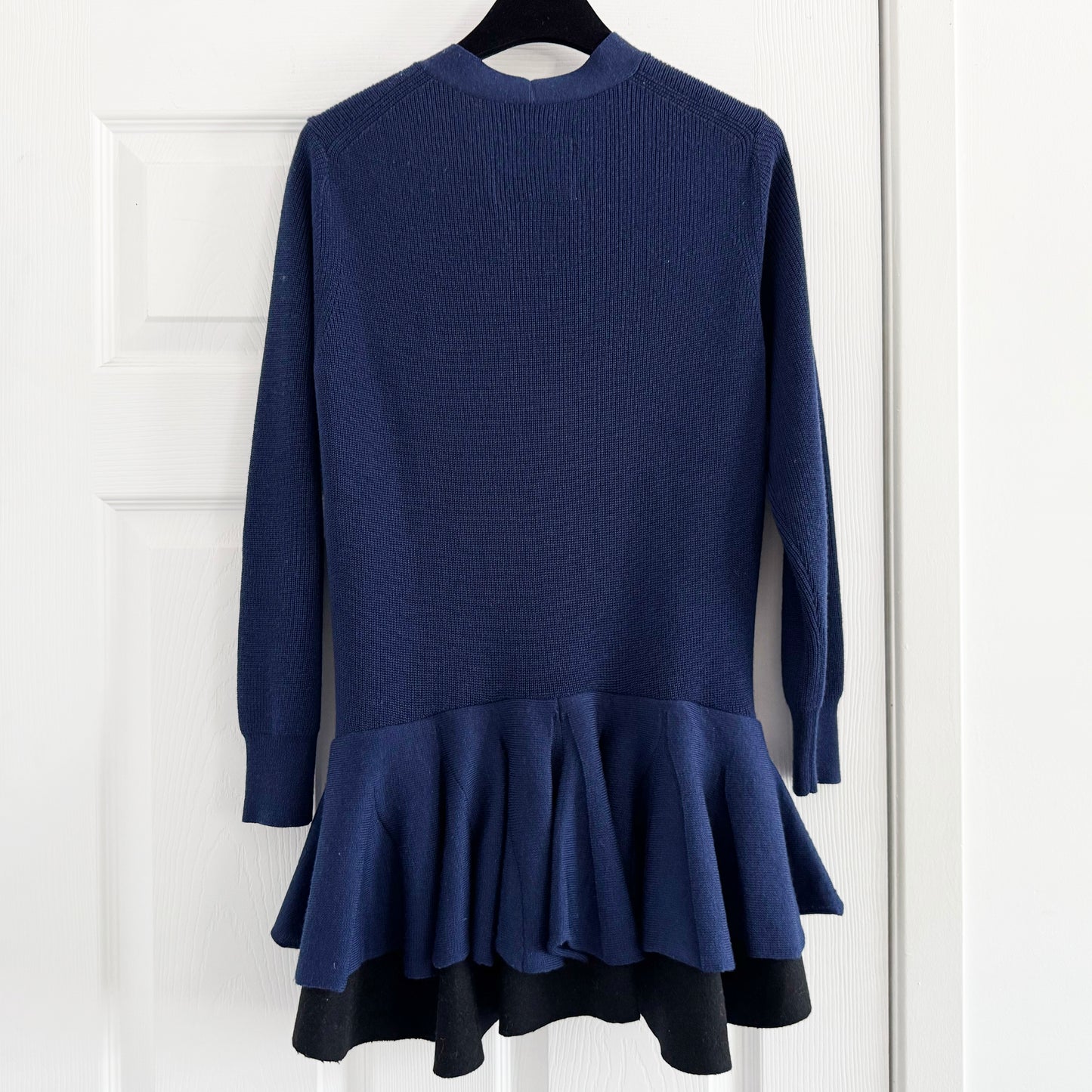 Sacai Peplum Cardigan in Navy/Black, size "3" (Medium)