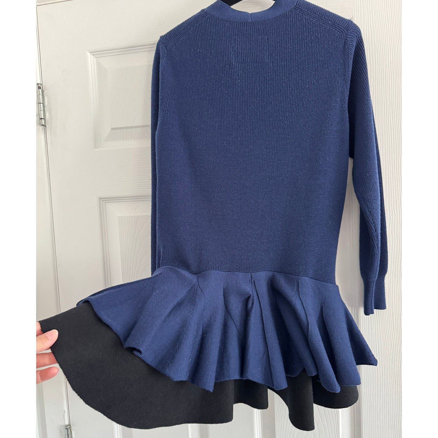 Sacai Peplum Cardigan in Navy/Black, size "3" (Medium)