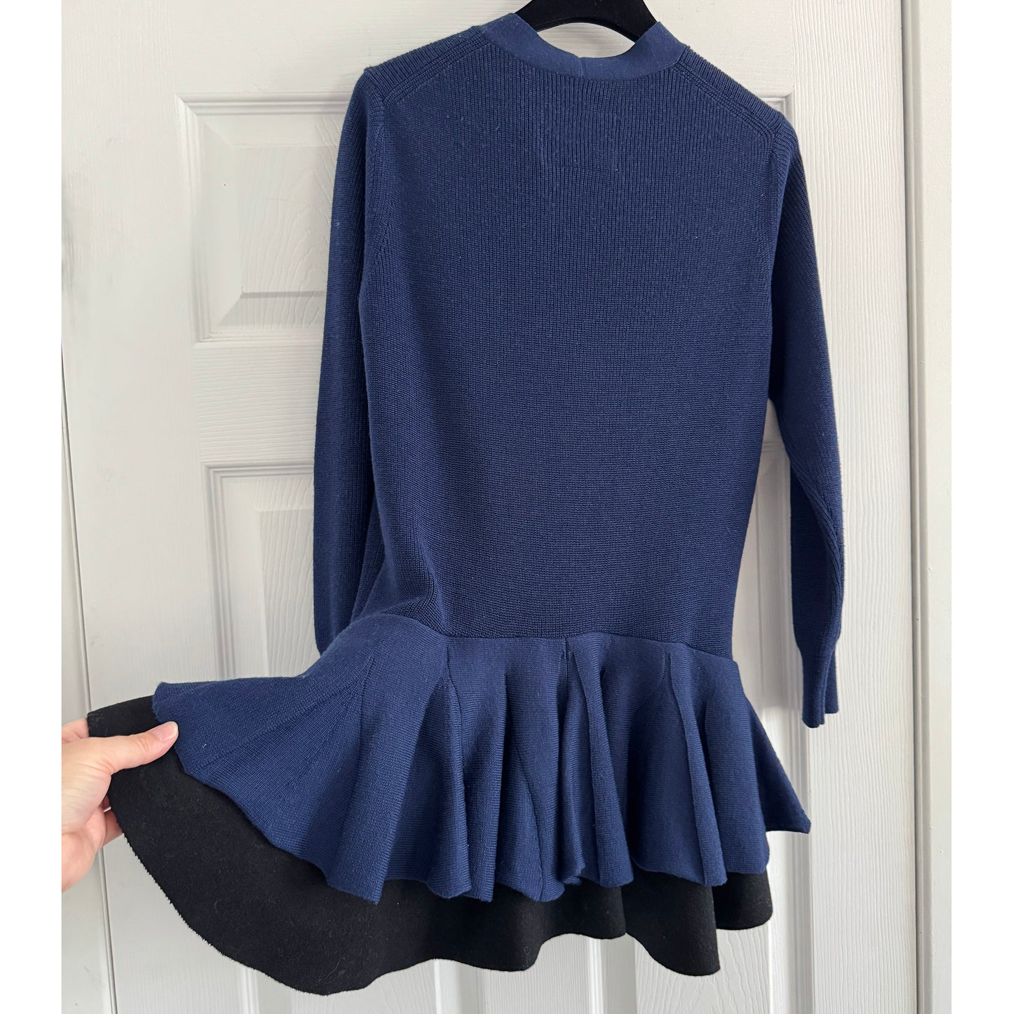 Sacai Peplum Cardigan in Navy/Black, size "3" (Medium)