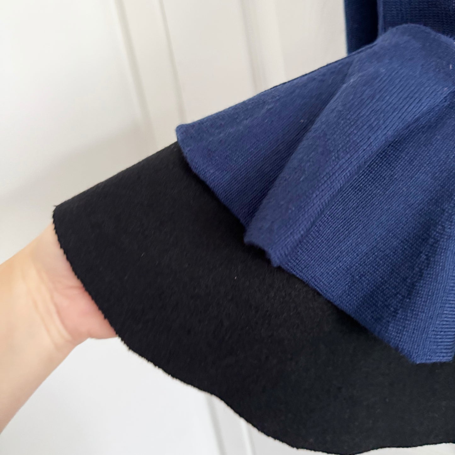 Sacai Peplum Cardigan in Navy/Black, size "3" (Medium)
