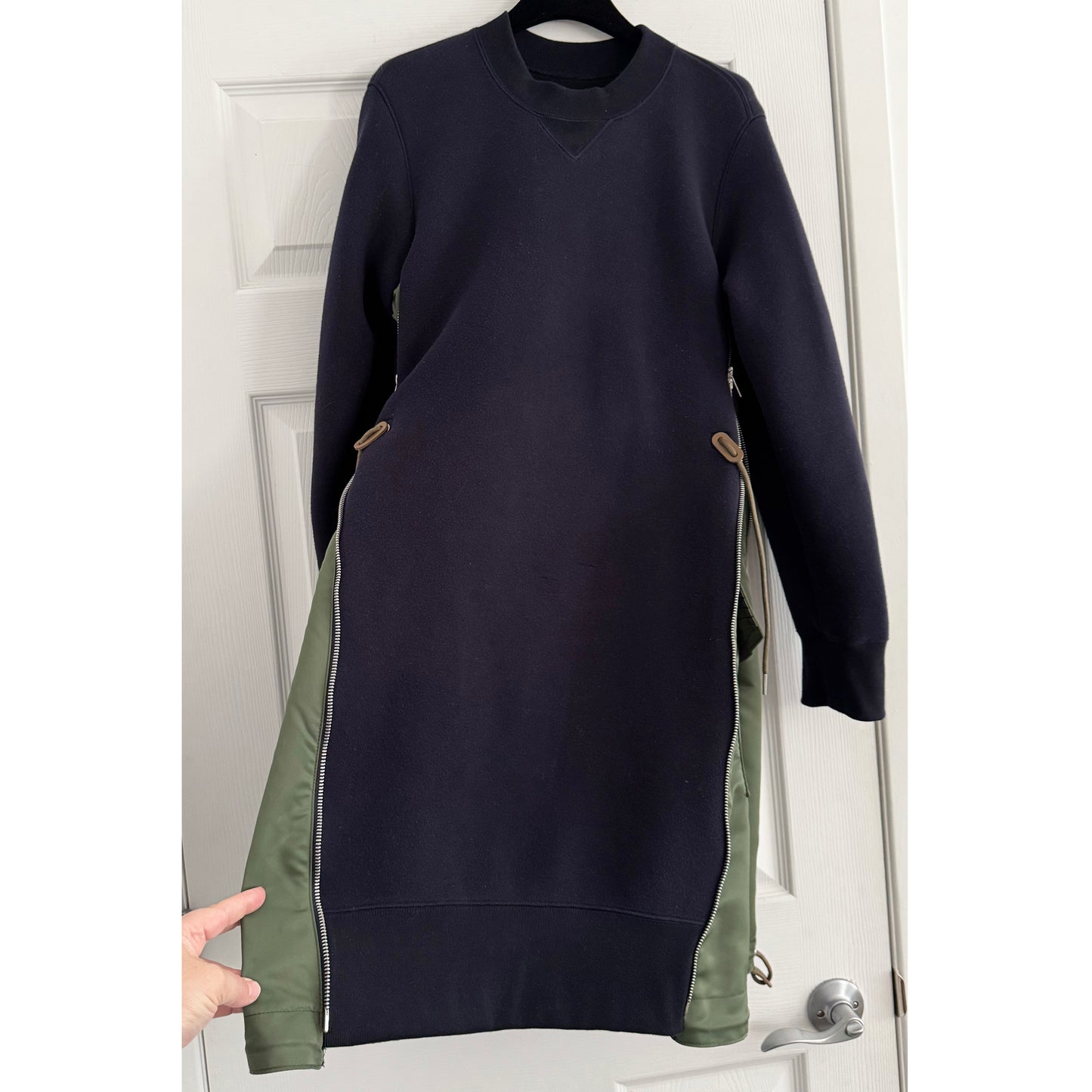 Sacai Sponge Sweat x Nylon Twill Dress in Navy/Khaki, size "4" (size M/L)