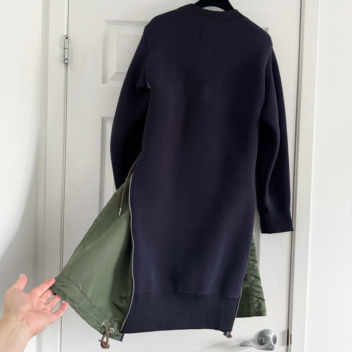 Sacai Sponge Sweat x Nylon Twill Dress in Navy/Khaki, size "4" (size M/L)
