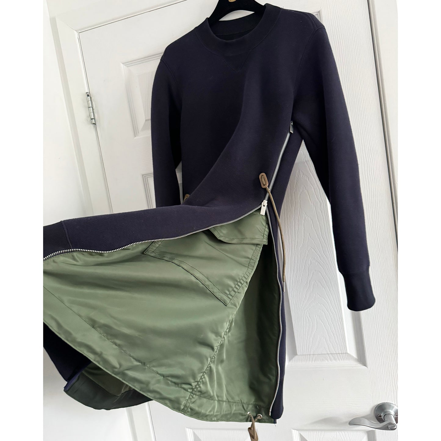Sacai Sponge Sweat x Nylon Twill Dress in Navy/Khaki, size "4" (size M/L)