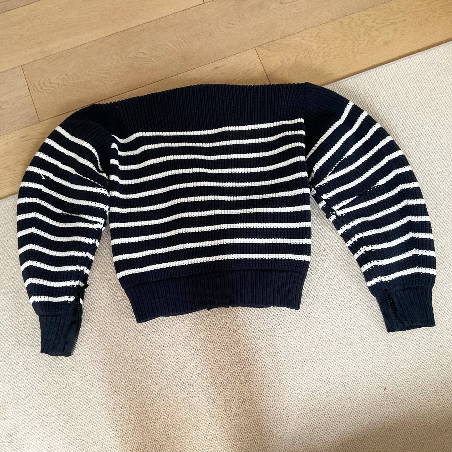 Sacai Horizontal Stripe Knit Cardigan in Navy, size Small