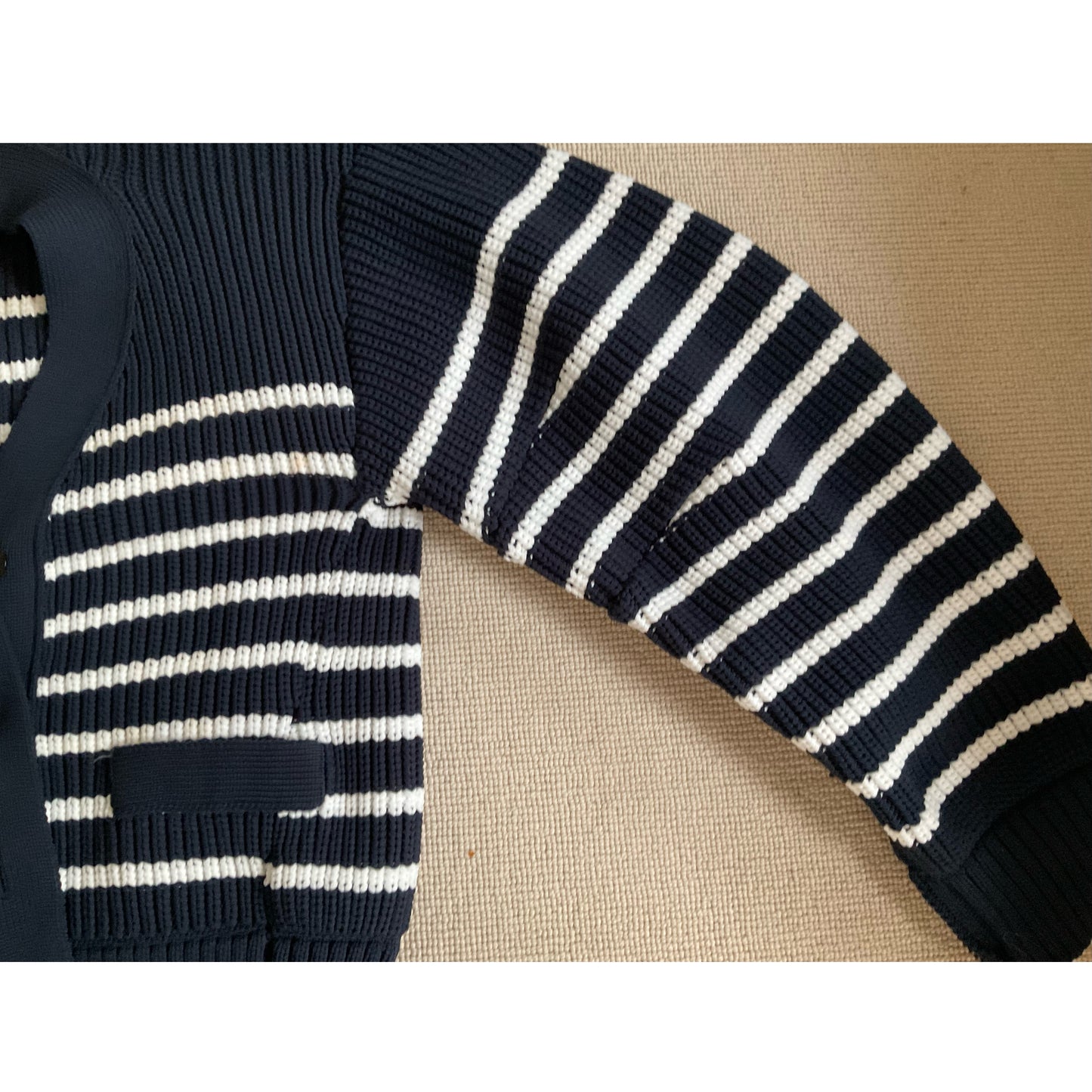 Sacai Horizontal Stripe Knit Cardigan in Navy, size Small