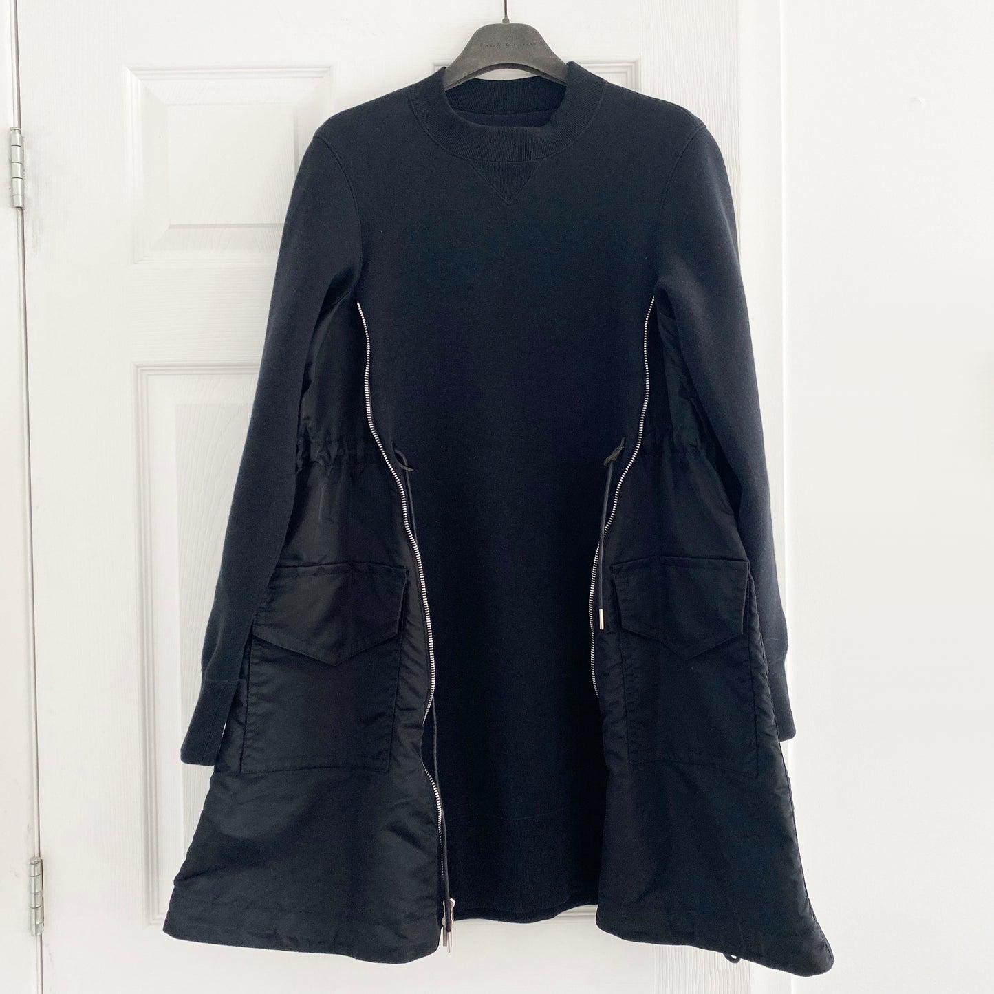 Sacai Sweatshirt Dress in Black, size "1" (fits XS/S)