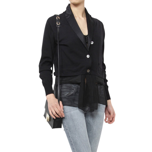 Sacai Cropped Tuxedo Cardigan in Black, fits size XS/S