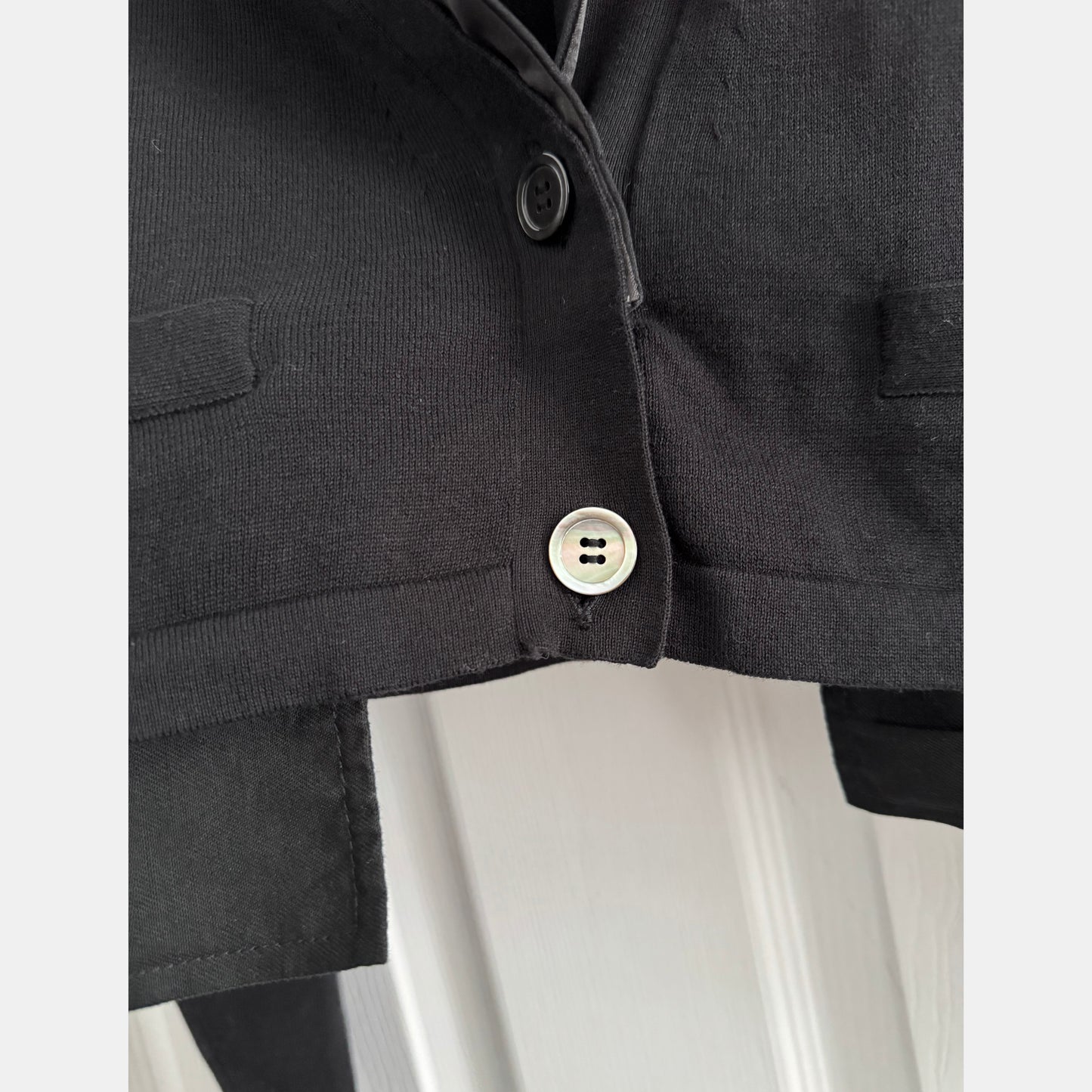 Sacai Cropped Tuxedo Cardigan in Black, fits size XS/S