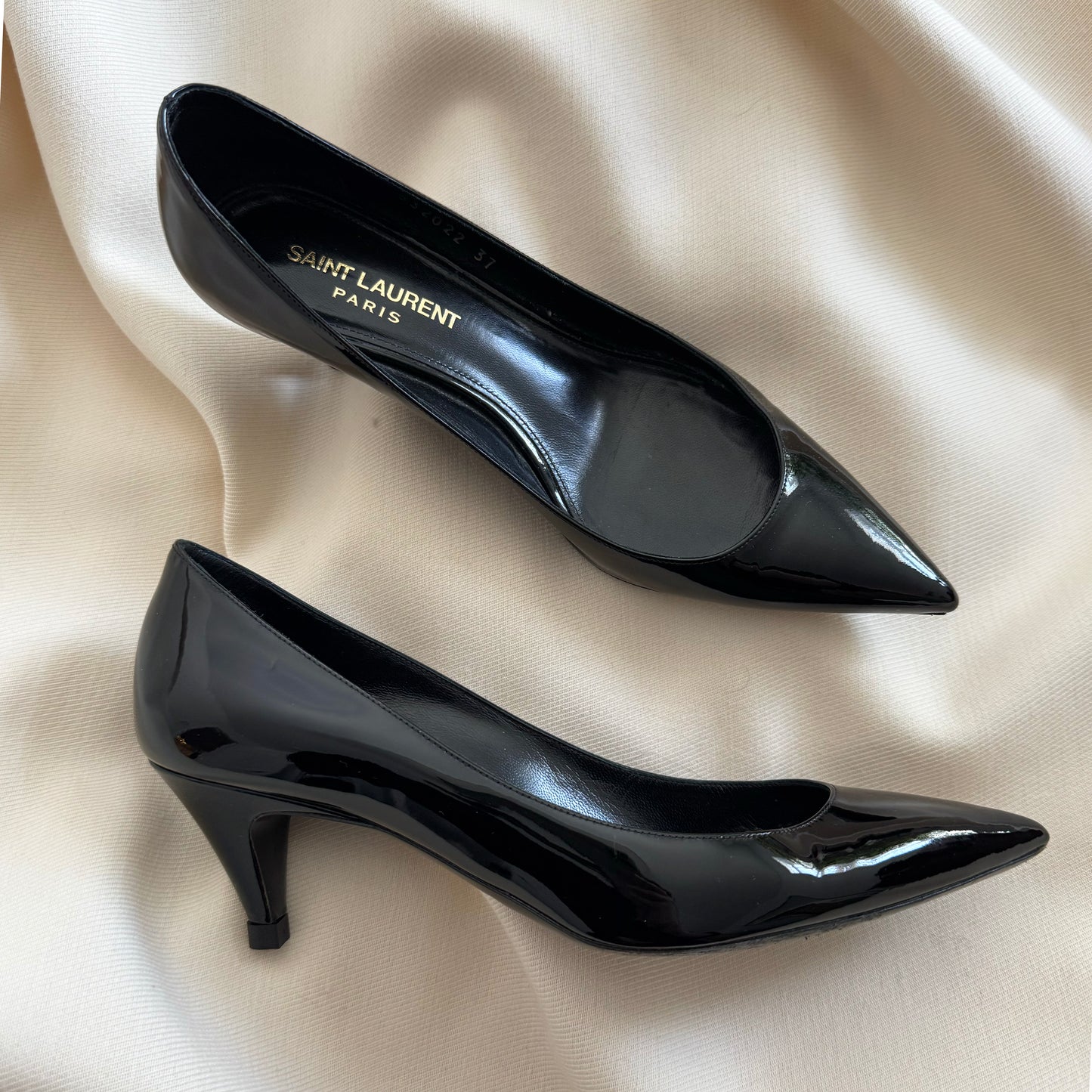 Saint Laurent "Charlotte" 55mm Pumps in Black Patent, size 37 (fits 36.5)