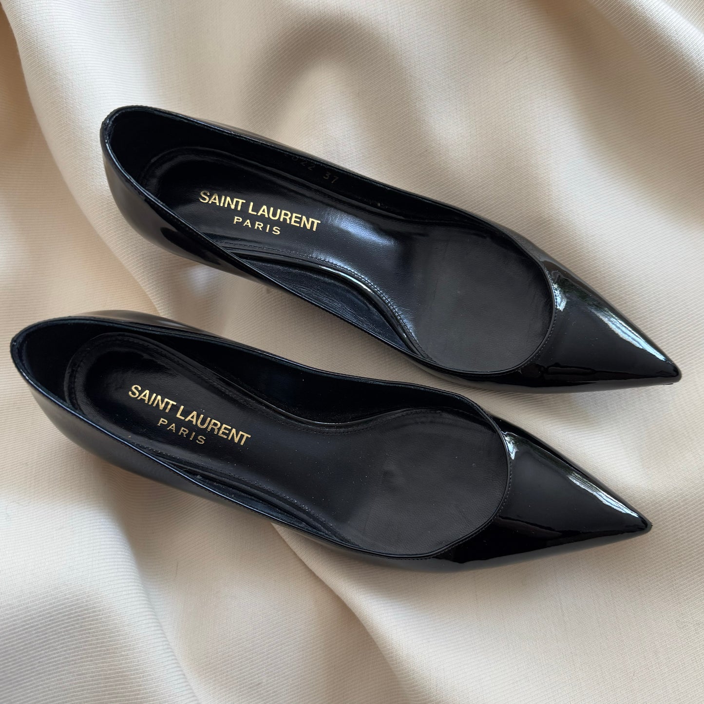 Saint Laurent "Charlotte" 55mm Pumps in Black Patent, size 37 (fits 36.5)