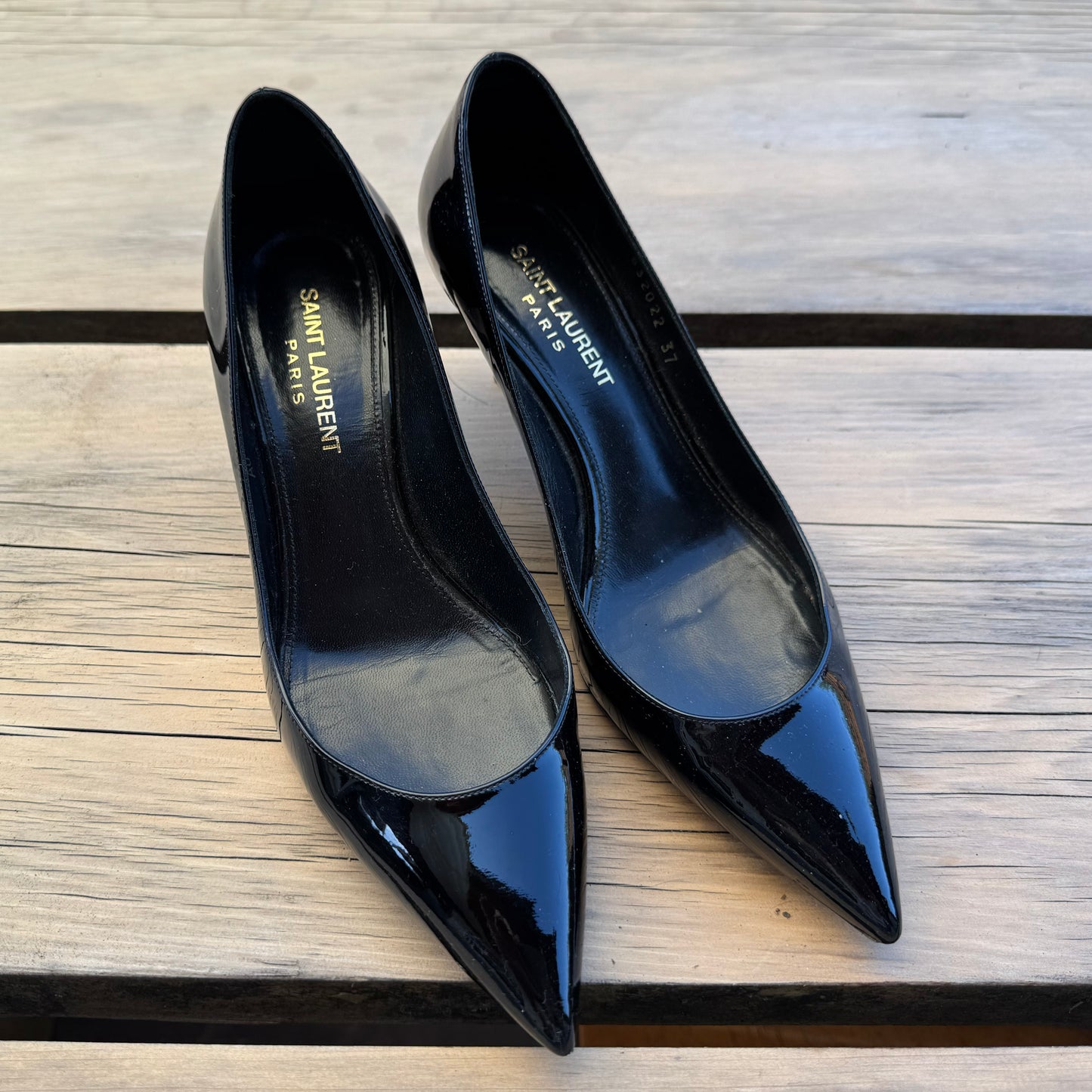 Saint Laurent "Charlotte" 55mm Pumps in Black Patent, size 37 (fits 36.5)