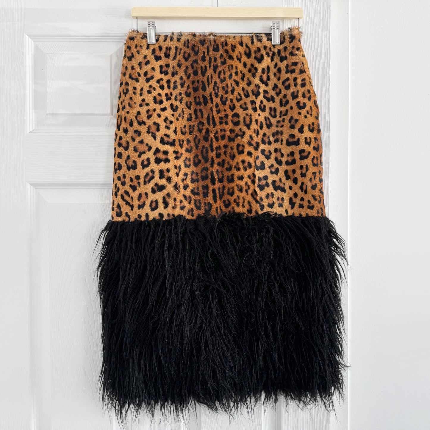 Saint Laurent Shearling And Leopard-print Faux Fur Midi Skirt, size 40IT