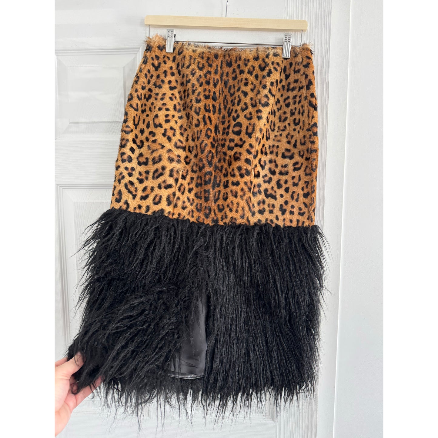 Saint Laurent Shearling And Leopard-print Faux Fur Midi Skirt, size 40IT