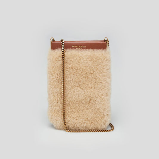 Saint Laurent Mini Shearling Crossbody Bag w Chain Strap