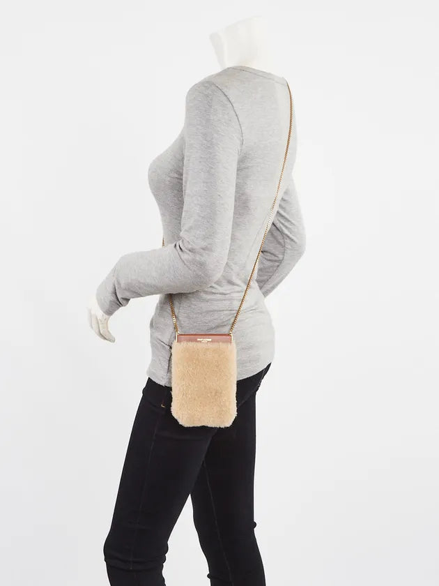 Saint Laurent Mini Shearling Crossbody Bag w Chain Strap