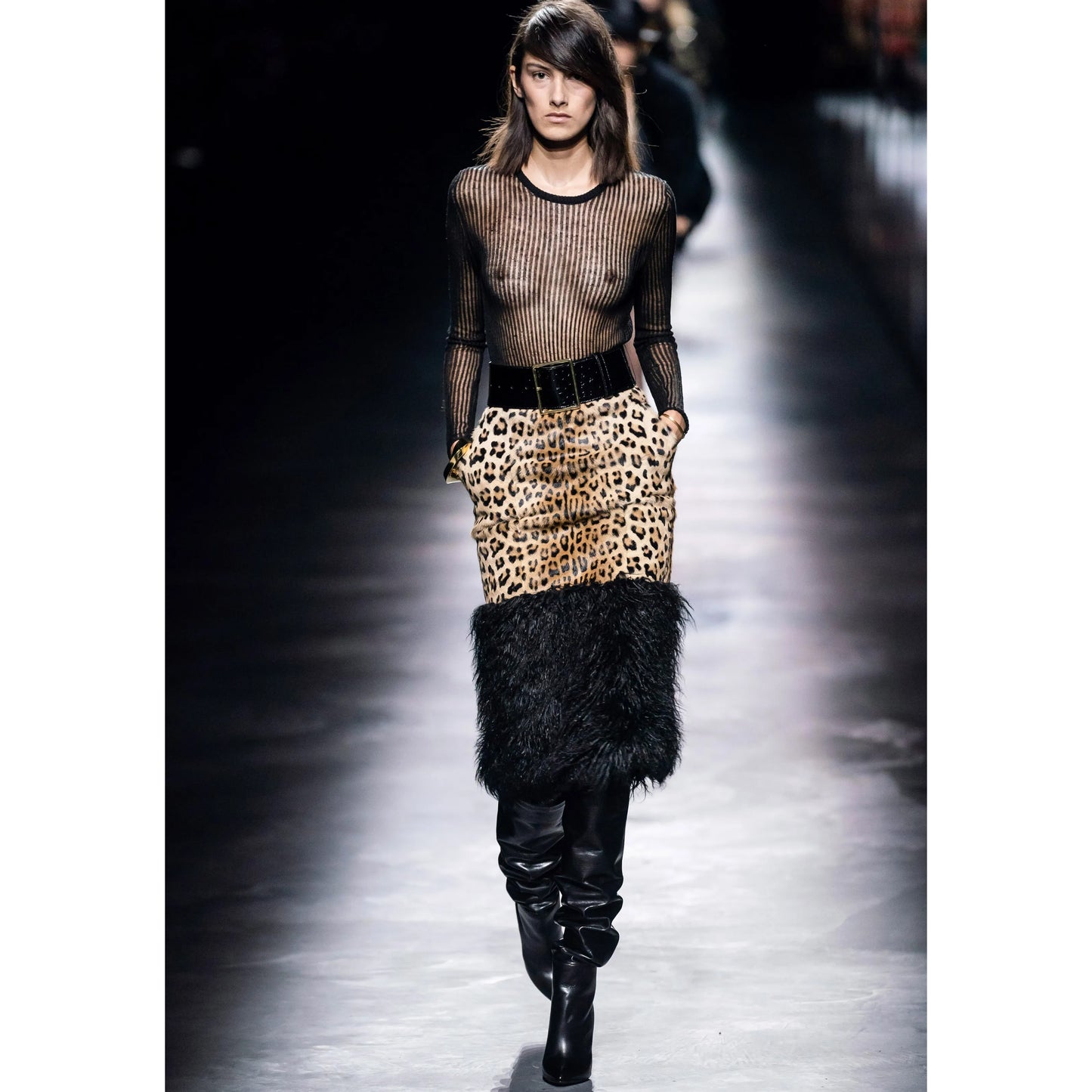 Saint Laurent Shearling And Leopard-print Faux Fur Midi Skirt, size 40IT