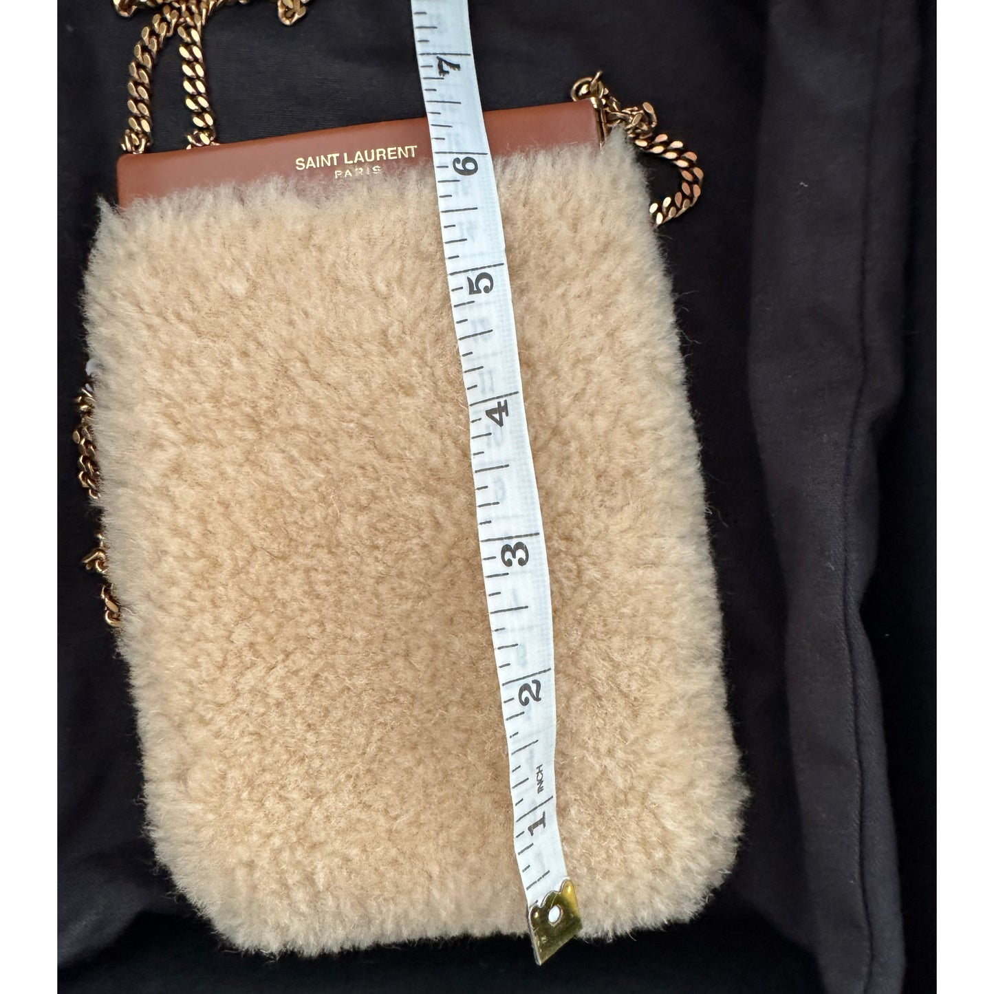 Saint Laurent Mini Shearling Crossbody Bag w Chain Strap