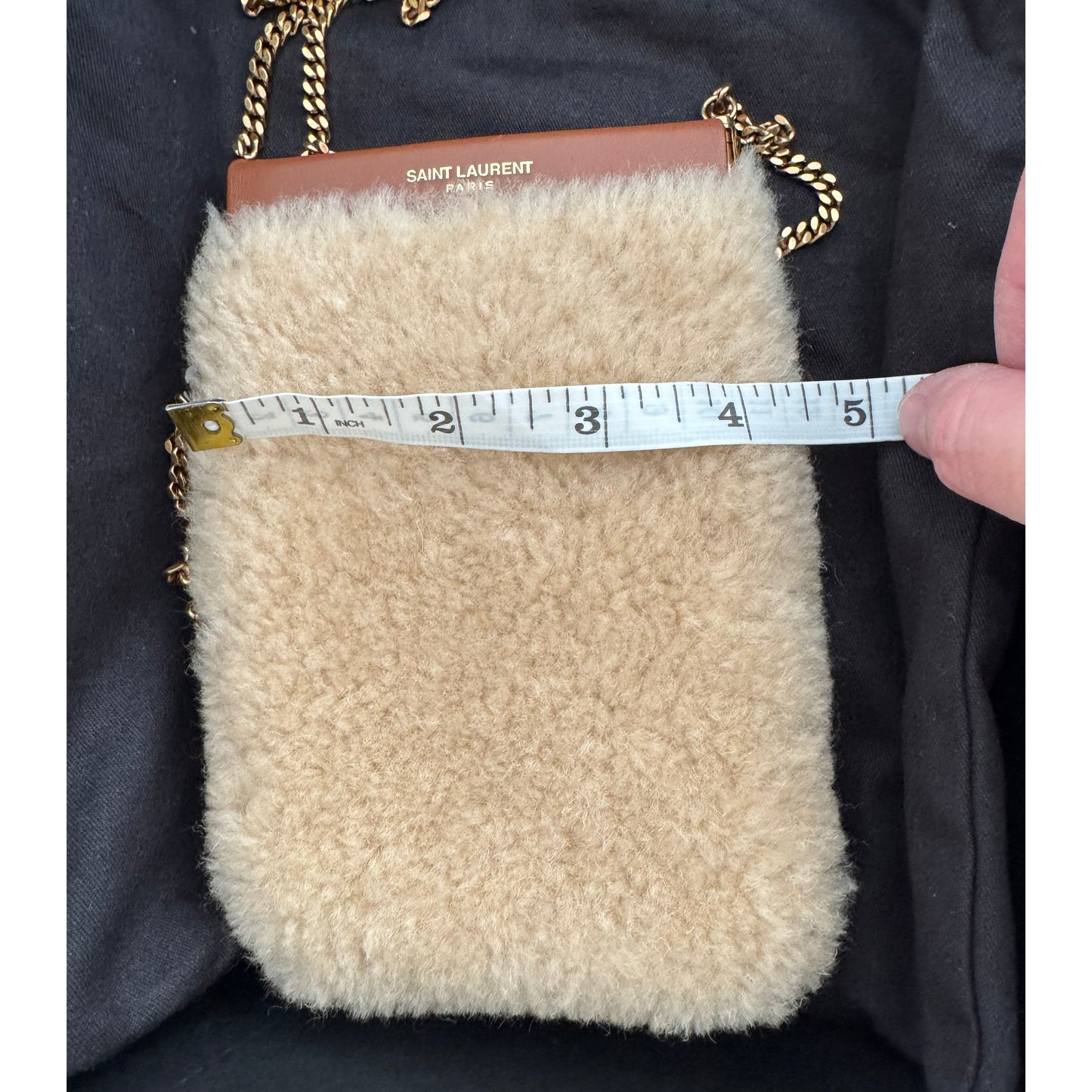 Saint Laurent Mini Shearling Crossbody Bag w Chain Strap