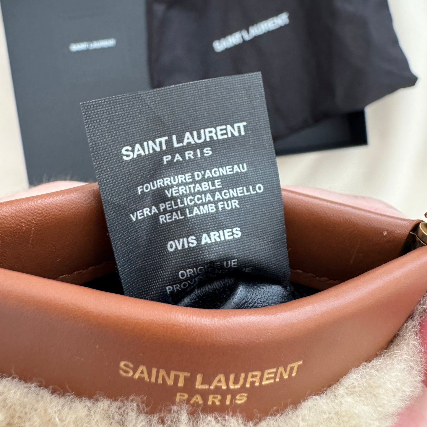 Saint Laurent Mini Shearling Crossbody Bag w Chain Strap