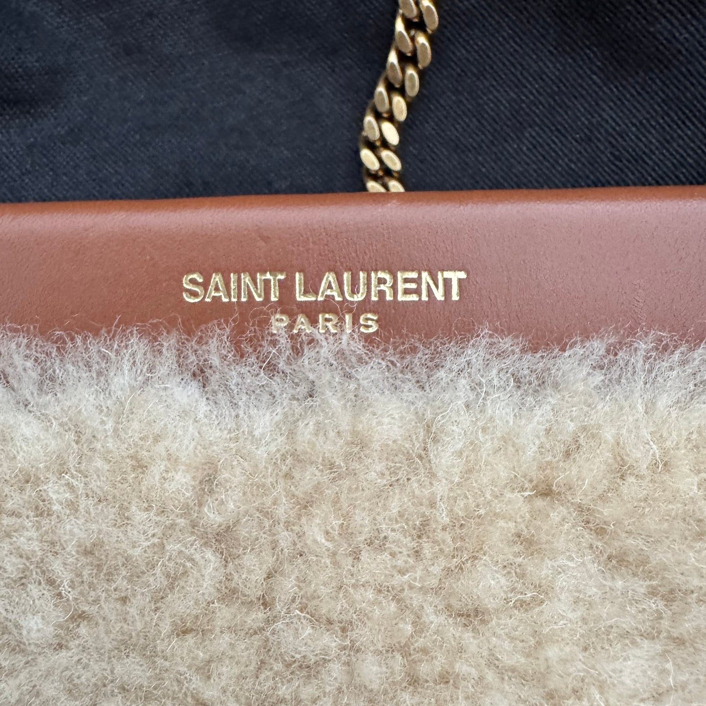 Saint Laurent Mini Shearling Crossbody Bag w Chain Strap