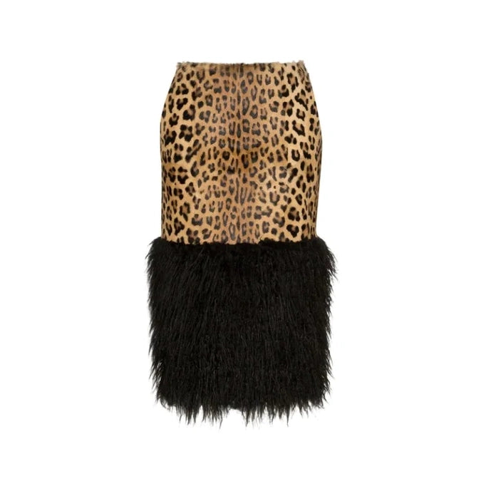 Saint Laurent Shearling And Leopard-print Faux Fur Midi Skirt, size 40IT